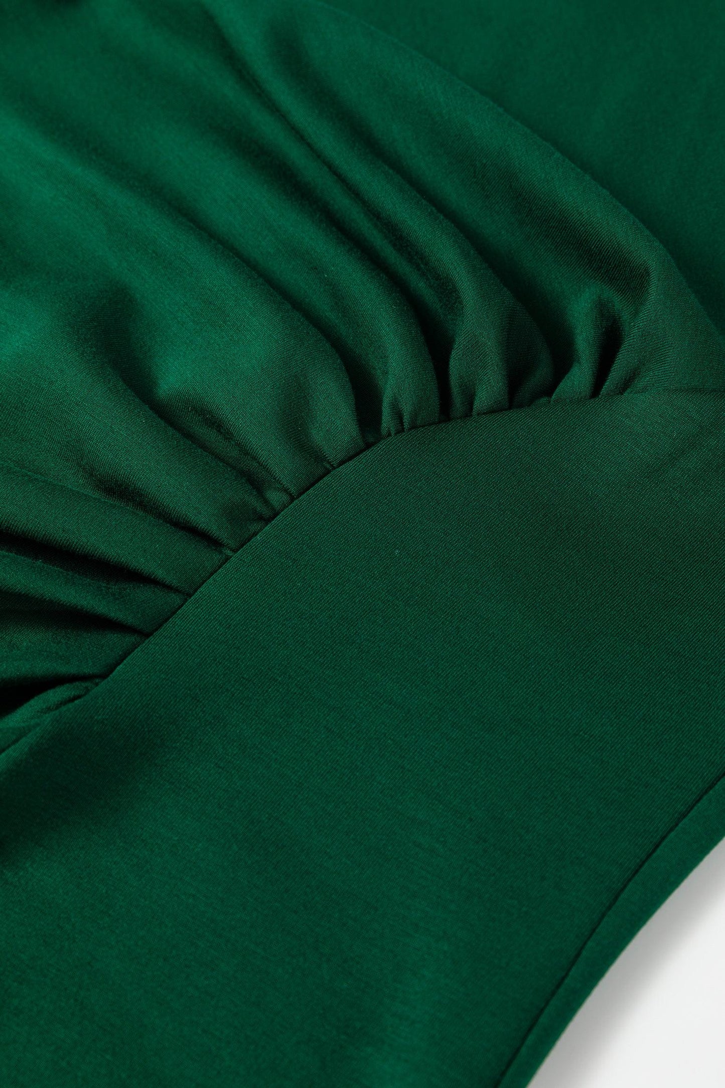 Blackish Green Solid Color Round Neck Ruched Detail Sleeveless Mini Dress - MarkoFit