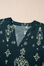 Blue Boho Floral Print Lettuce Trim 3/4 Sleeve Mini Dress - MarkoFit