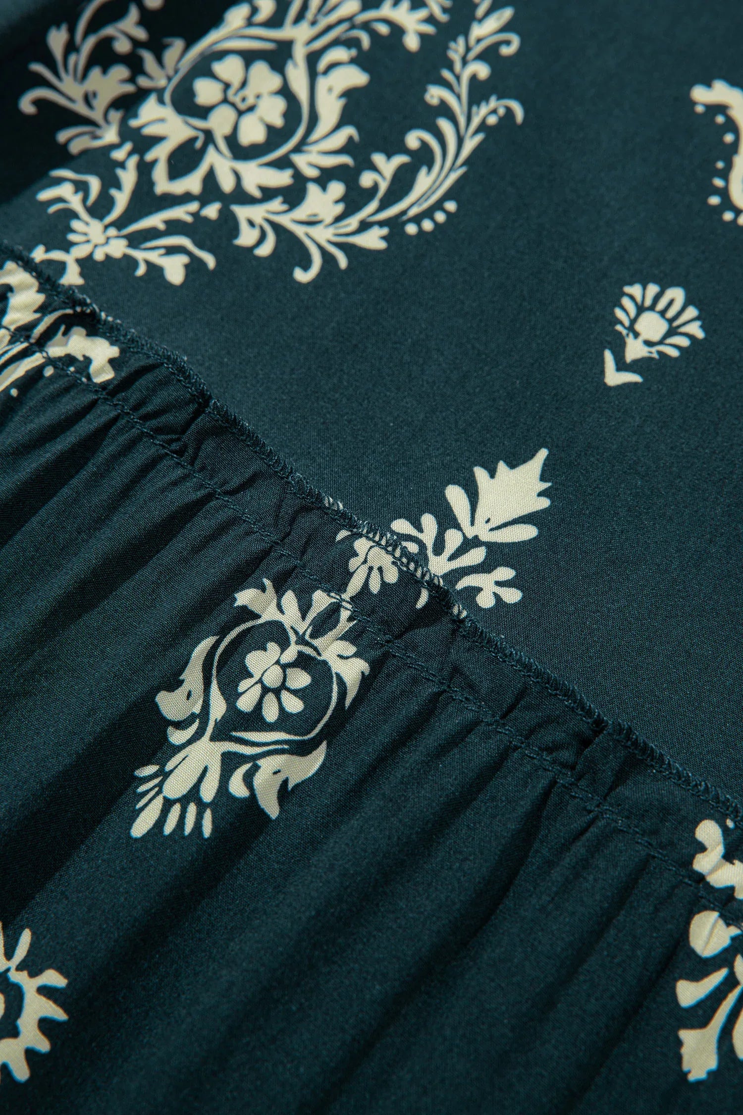 Blue Boho Floral Print Lettuce Trim 3/4 Sleeve Mini Dress - MarkoFit