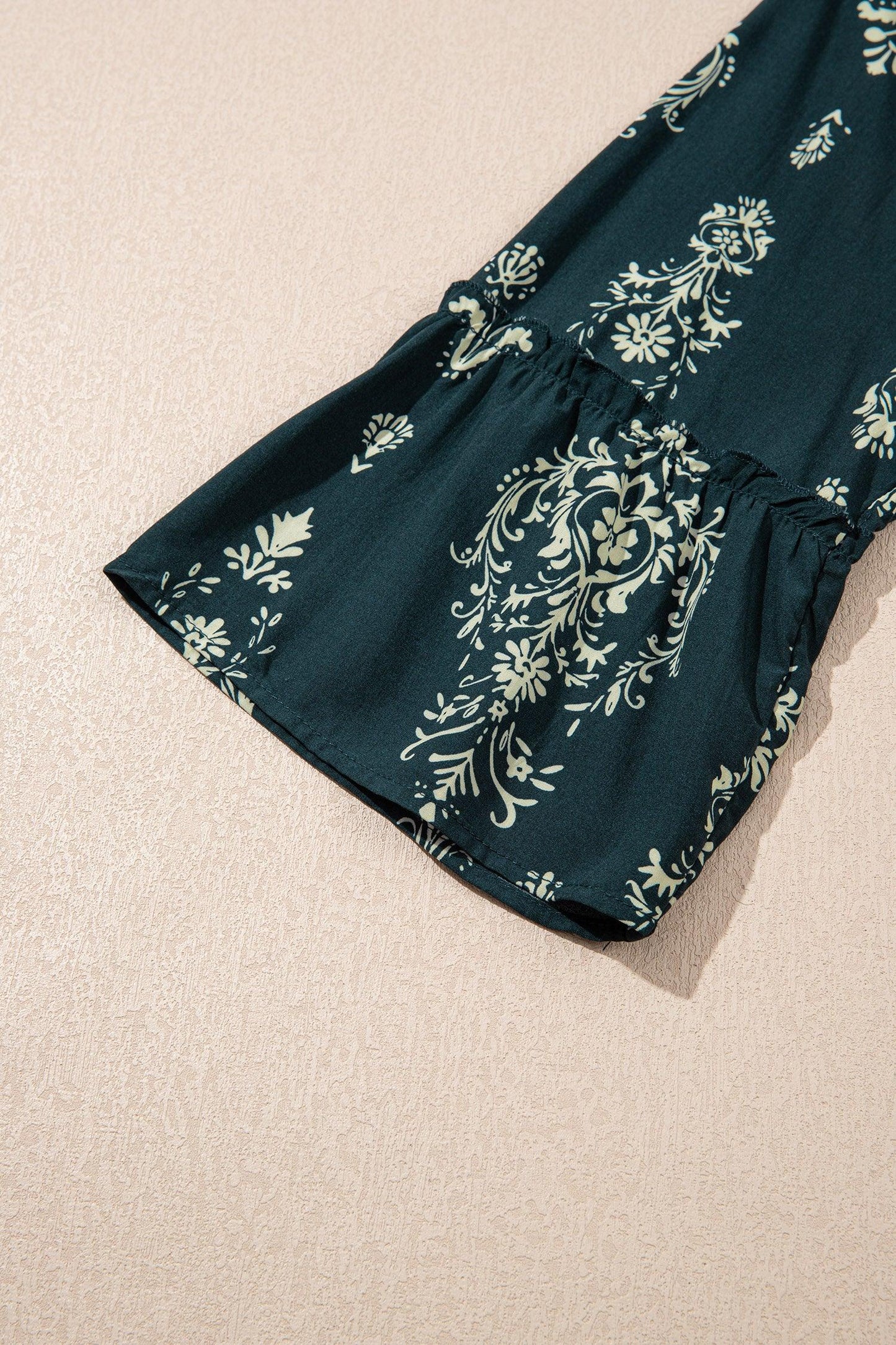 Blue Boho Floral Print Lettuce Trim 3/4 Sleeve Mini Dress - MarkoFit