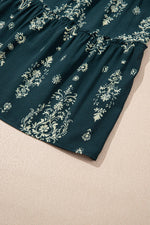 Blue Boho Floral Print Lettuce Trim 3/4 Sleeve Mini Dress - MarkoFit