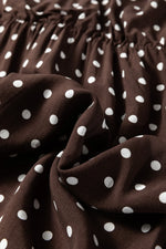 Chicory Coffee Polka Dot Long Sleeve Wrap V Neck Ruffle Hem Mini Dress - MarkoFit