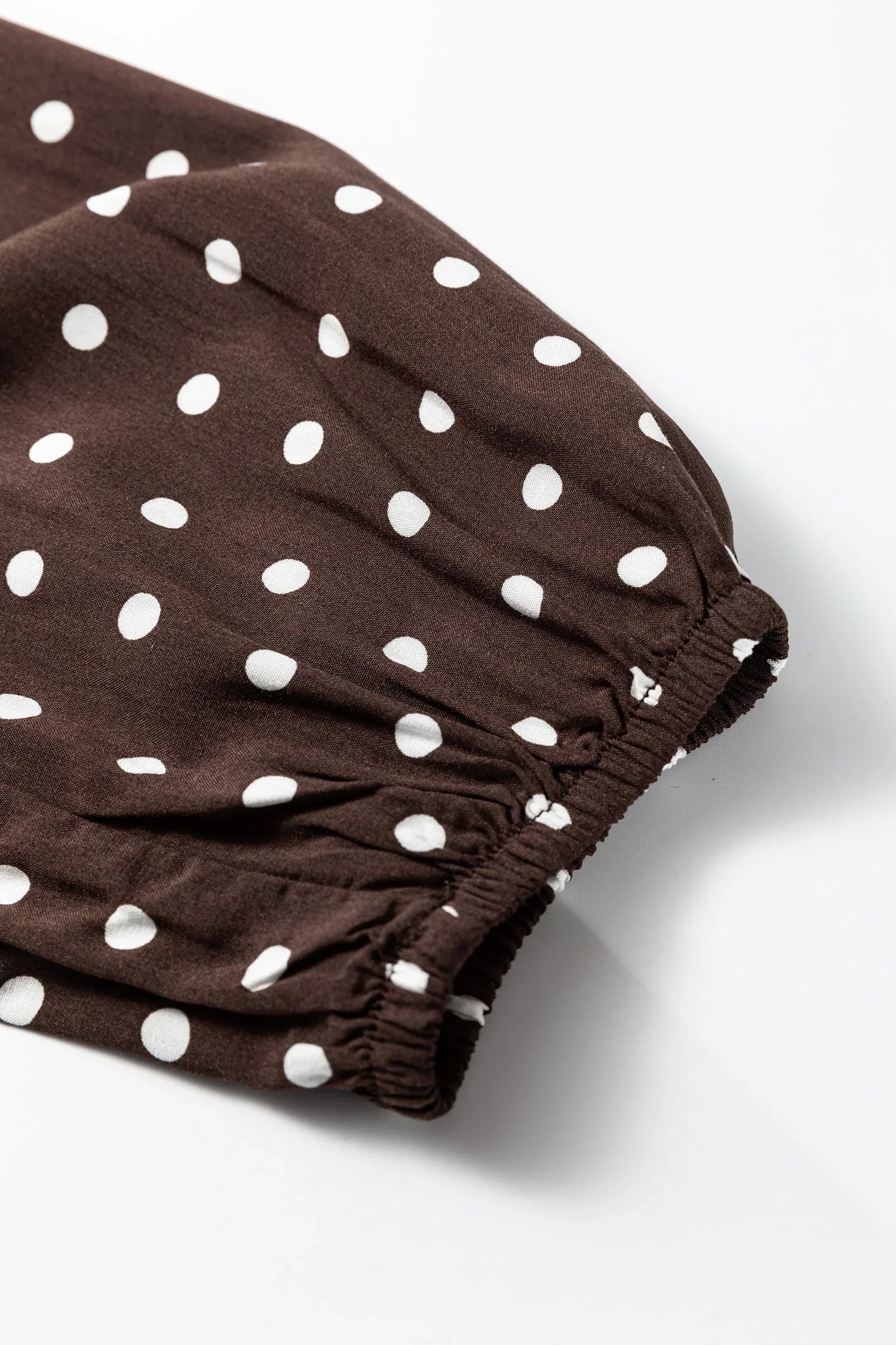 Chicory Coffee Polka Dot Long Sleeve Wrap V Neck Ruffle Hem Mini Dress - MarkoFit