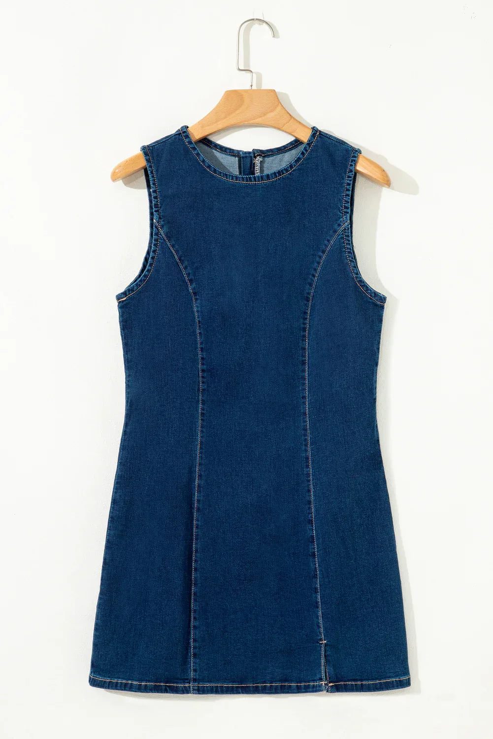 Dirty blue Sleeveless Zipped Bodycon Denim Short Dress - MarkoFit