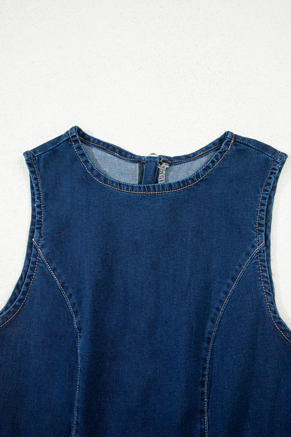 Dirty blue Sleeveless Zipped Bodycon Denim Short Dress - MarkoFit