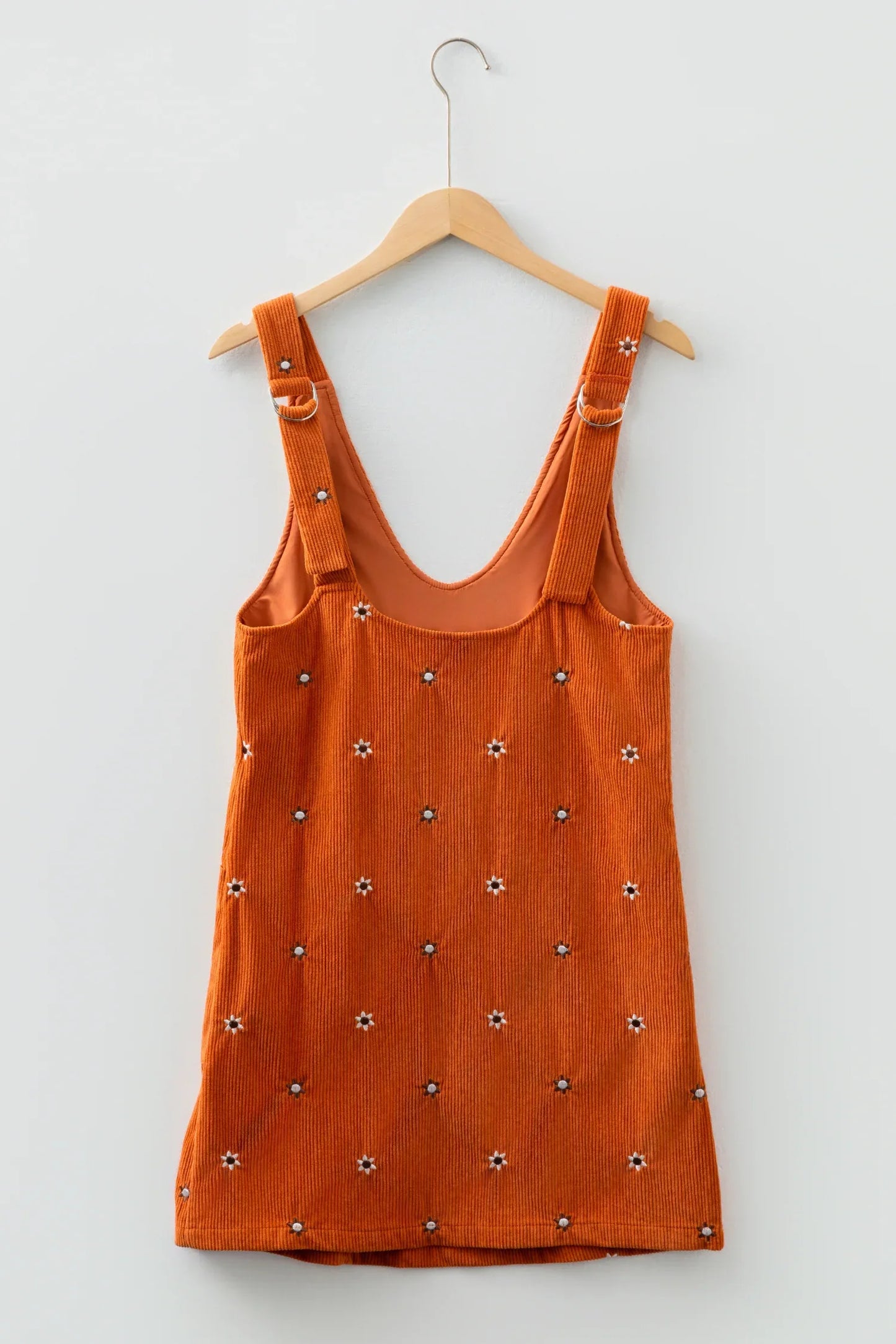 Gold Flame Flower Embroidered Corduroy Overall Mini Dress - MarkoFit