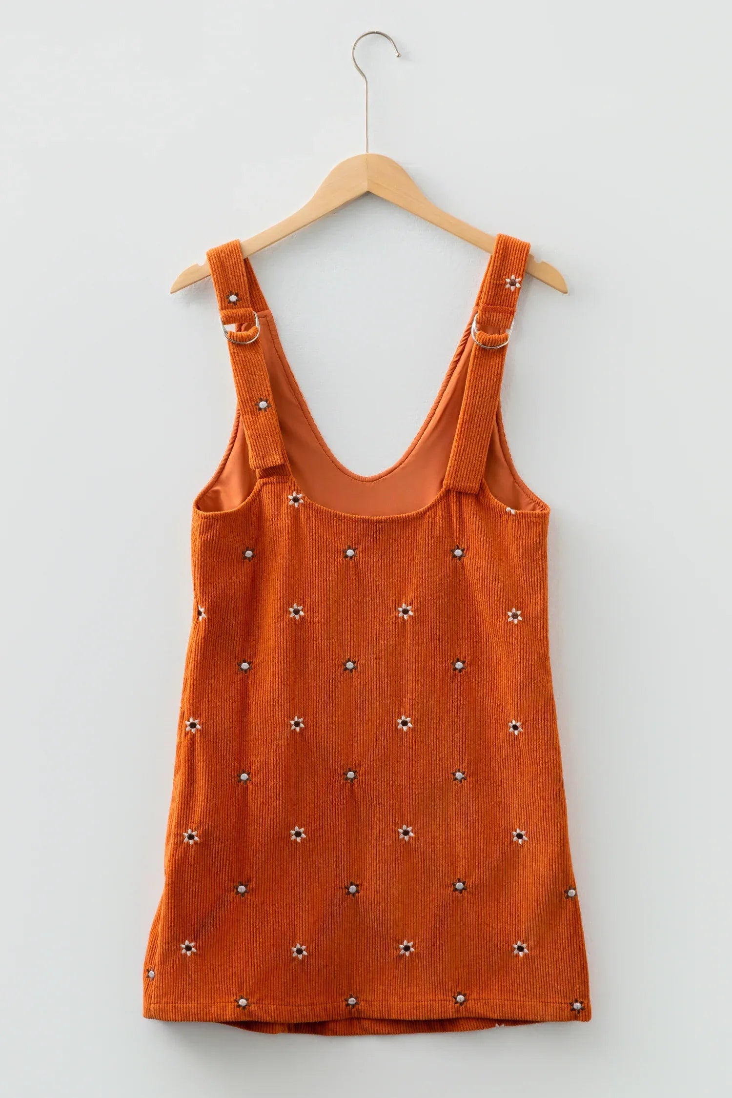 Gold Flame Flower Embroidered Corduroy Overall Mini Dress - MarkoFit