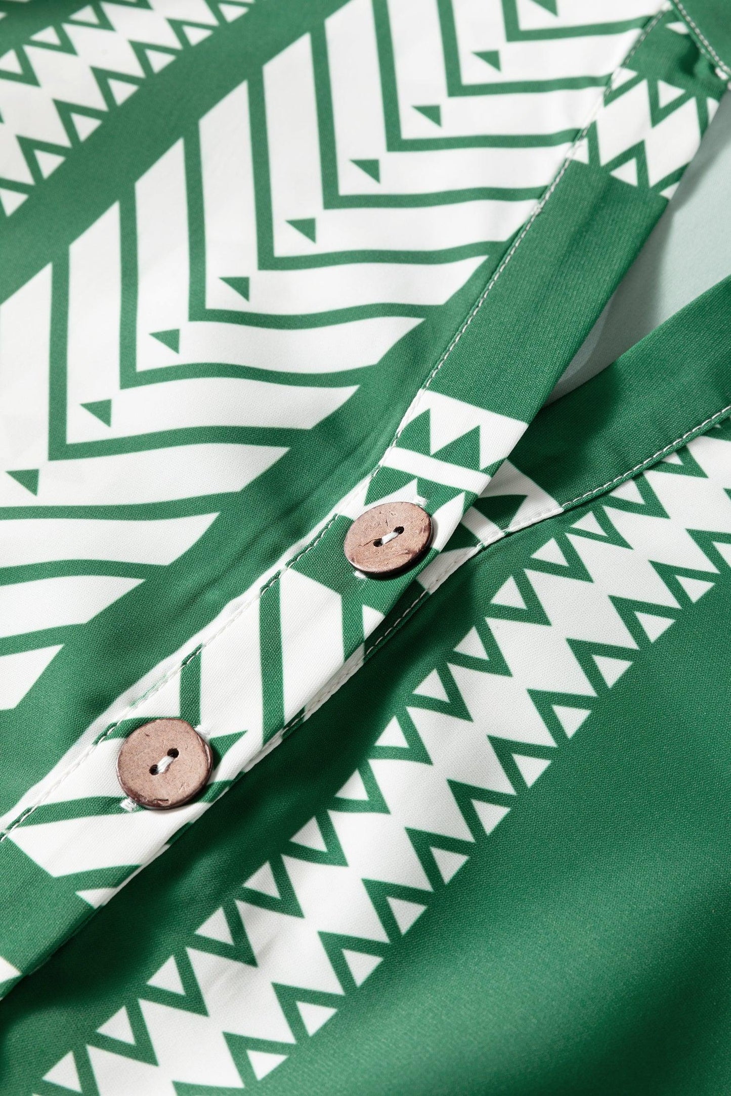 Green Boho Ethnic Print Half Button 3/4 Sleeve Casual Dress - MarkoFit