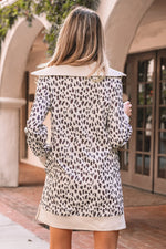 Khaki Leopard Print Zip up Collar Patchwork Shift Mini Dress - MarkoFit