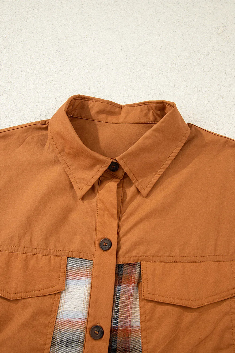 Khaki Plaid Color Block Patchwork Ruffle Hem Tunic Shirt Dress - MarkoFit