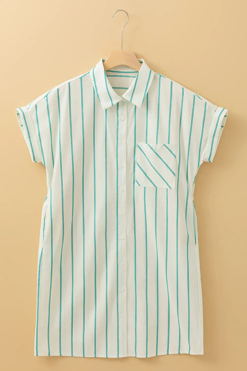 Mint Green St Patricks Striped Wide Short Sleeve Shift Mini Shirt Dress - MarkoFit