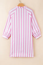 Rose Stripe Bracelet Sleeve Buttons Loose Mini Dress - MarkoFit