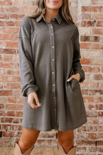 Simply Taupe Waffle Knit Shirt Tunic Dress - MarkoFit