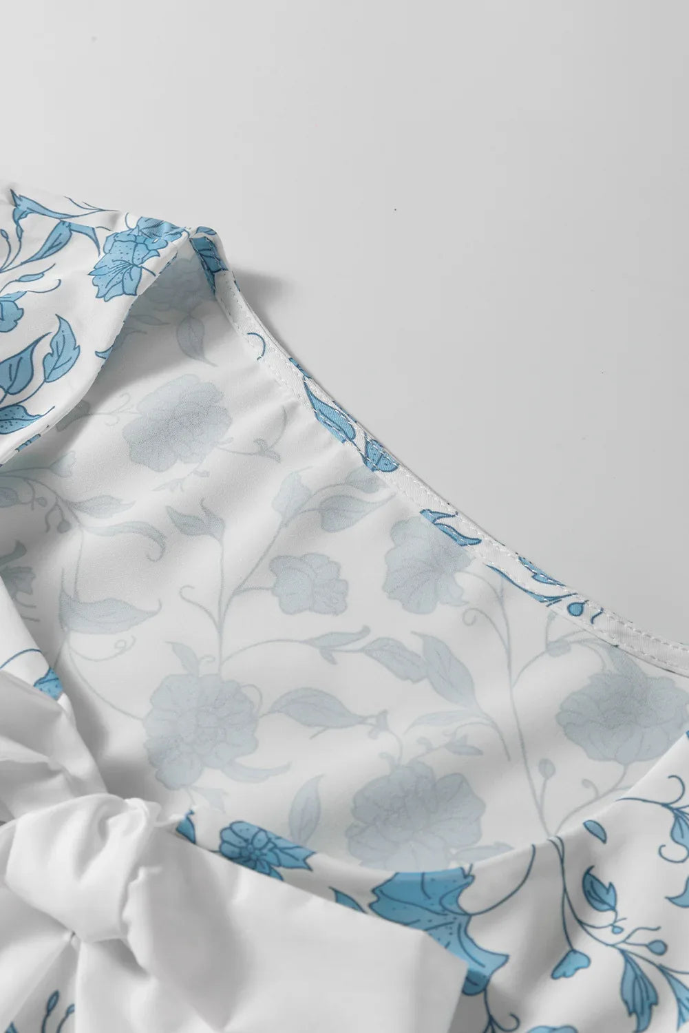 Sky Blue Floral Contrast Bow Puff Sleeve Mini Dress - MarkoFit