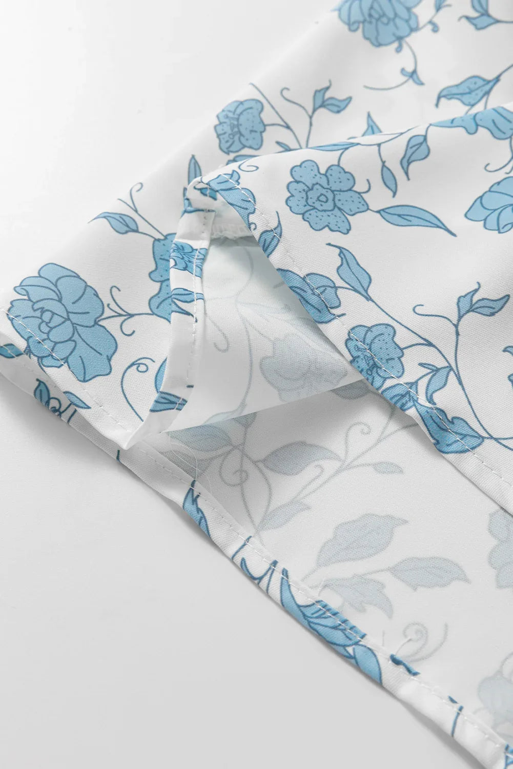 Sky Blue Floral Contrast Bow Puff Sleeve Mini Dress - MarkoFit