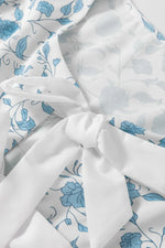 Sky Blue Floral Contrast Bow Puff Sleeve Mini Dress - MarkoFit