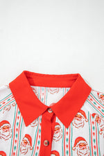 White Father Christmas Contrast Collar Button Front Long Sleeve A-line Mini Dress - MarkoFit