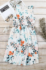 White Gray Floral Printed Sleeveless Button Up High Waist Mini Dress - MarkoFit