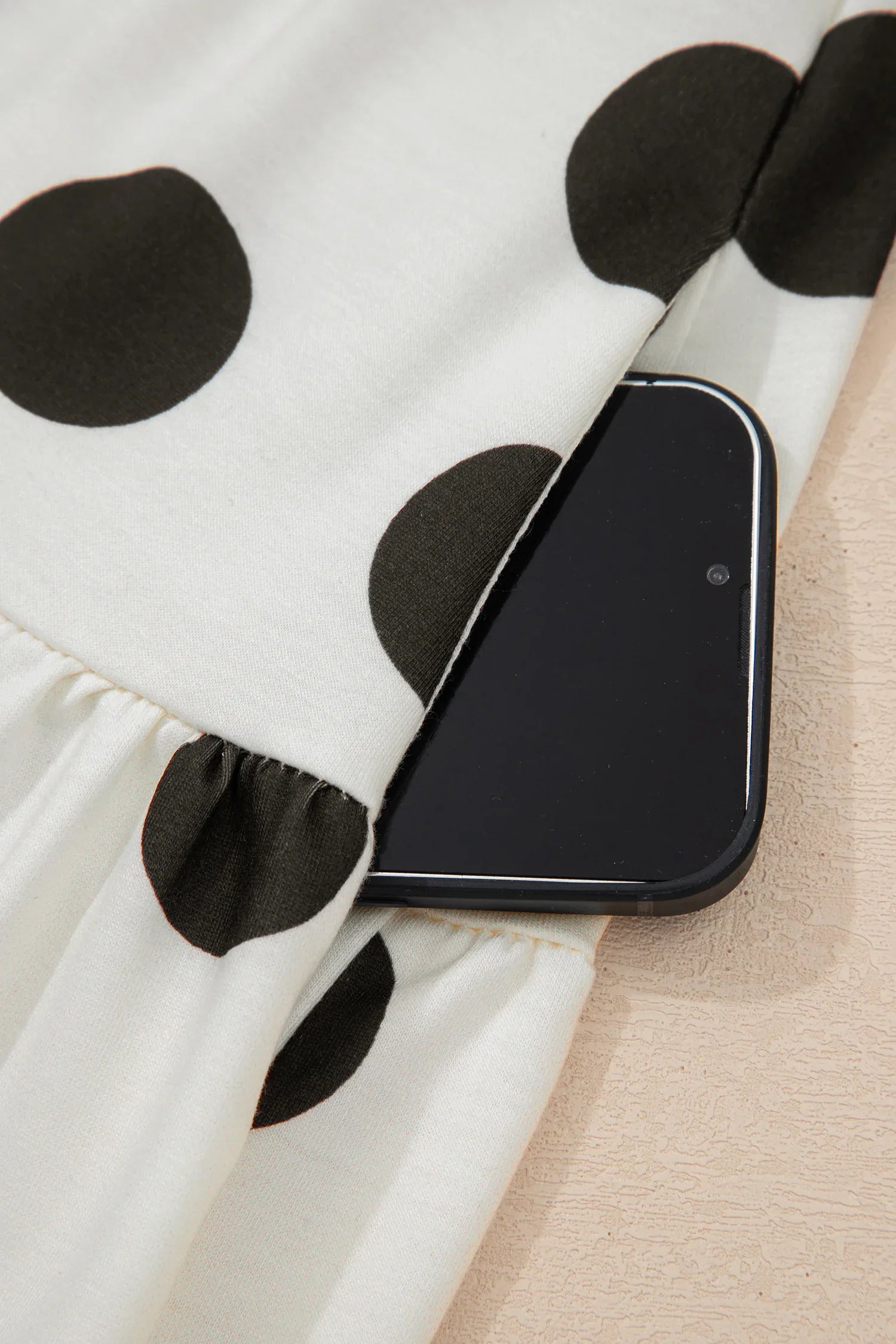 White Polka Dot Printed Long Sleeve Flared Mini Dress - MarkoFit