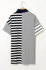 Black Stripe Half Placket Polo T Shirt Dress - MarkoFit