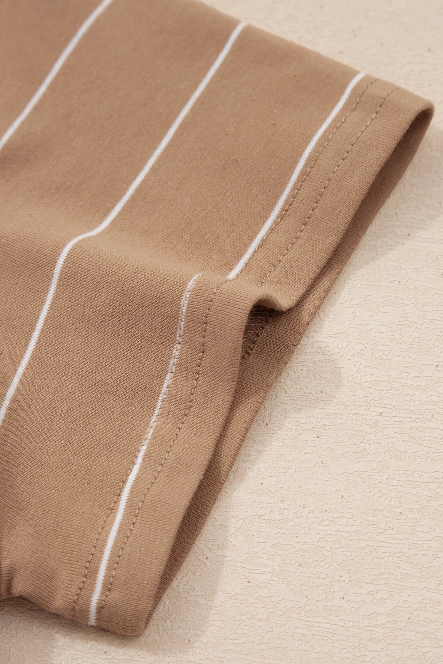 Khaki Stripe Casual Short Sleeve Side Slit Maxi T Shirt Dress - MarkoFit