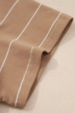 Khaki Stripe Casual Short Sleeve Side Slit Maxi T Shirt Dress - MarkoFit