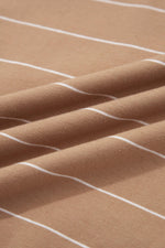 Khaki Stripe Casual Short Sleeve Side Slit Maxi T Shirt Dress - MarkoFit