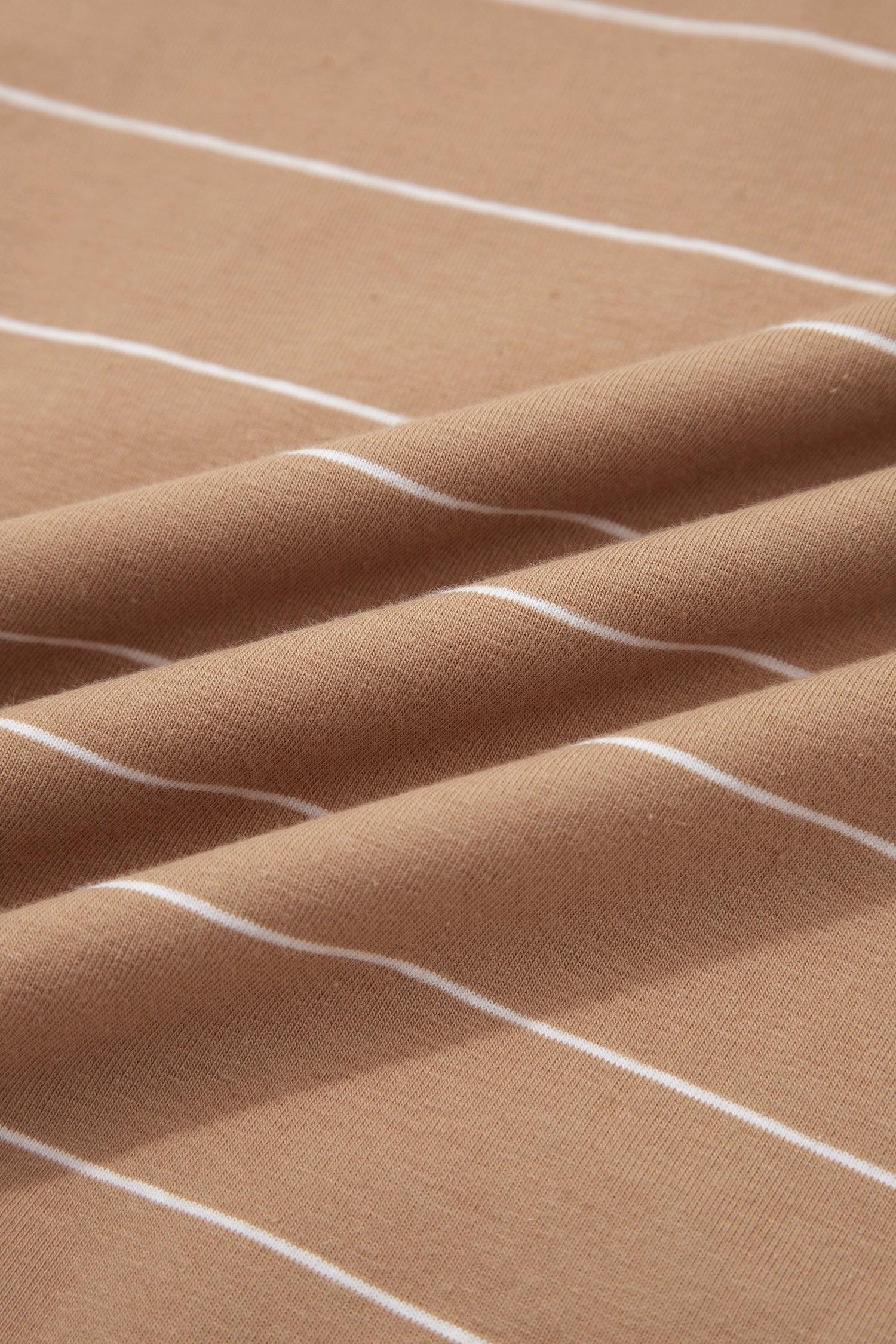 Khaki Stripe Casual Short Sleeve Side Slit Maxi T Shirt Dress - MarkoFit