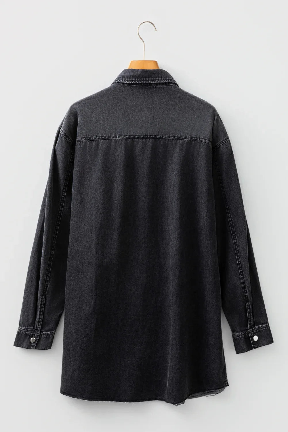 Medium Grey Beau Chest Pocket Raw Hem Denim Loose Shirt Dress - MarkoFit