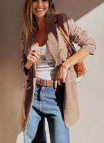 Brown Houndstooth Lapel Collar Blazer - MarkoFit