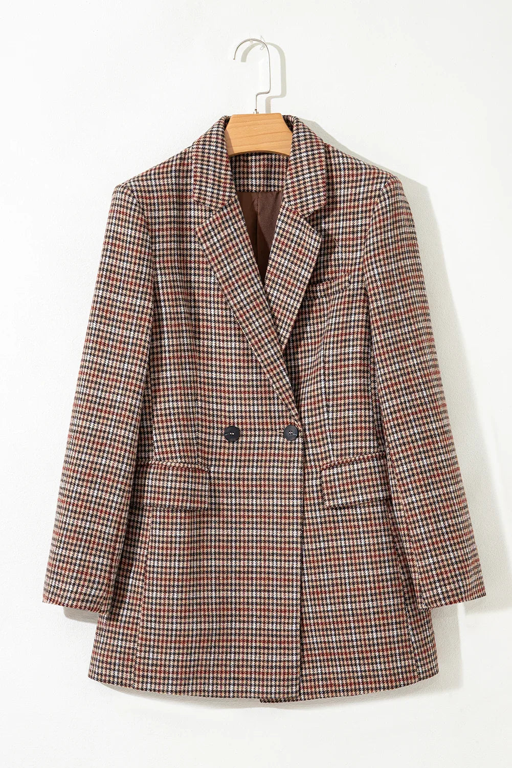 Brown Houndstooth Lapel Collar Blazer - MarkoFit