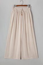 Beige Smocked High Waist Wide Leg Plus Size Pants - MarkoFit