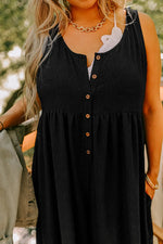 Black Plus Size Sleeveless Button Front Loose Jumpsuit - MarkoFit