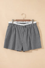 Black Contrast Trim Plaid Print Plus Size Shorts - MarkoFit