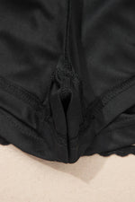 Black Plus Size Frilled Elastic Waist Lace Trim Boho Ruffled Shorts - MarkoFit