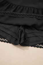 Black Plus Size Frilled Elastic Waist Lace Trim Boho Ruffled Shorts - MarkoFit