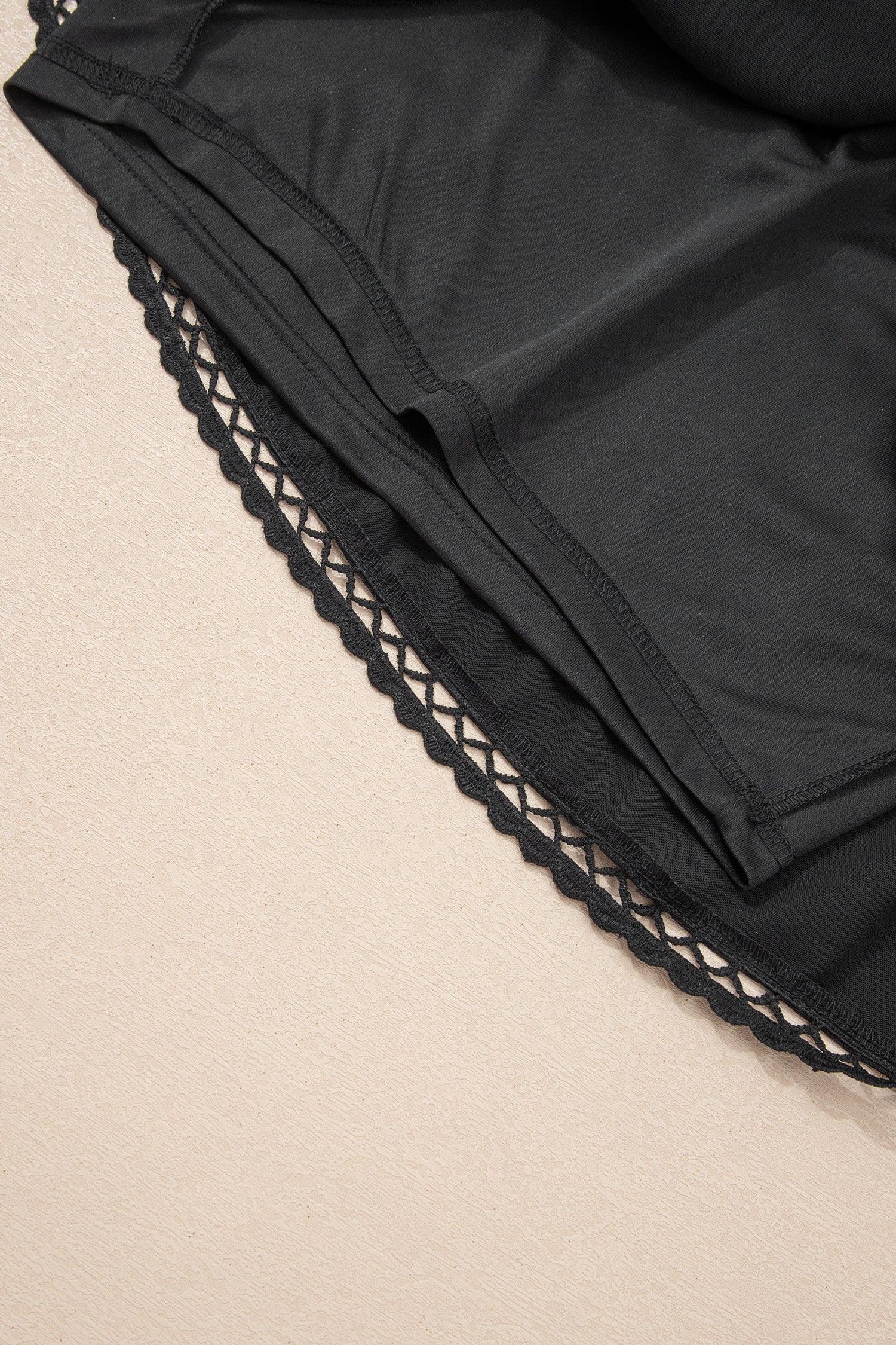 Black Plus Size Frilled Elastic Waist Lace Trim Boho Ruffled Shorts - MarkoFit