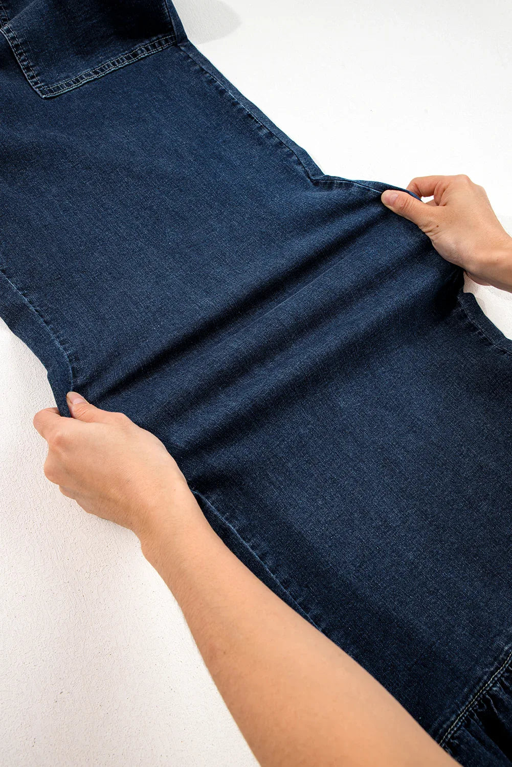 Dirty blue Plus Size Elastic Waist Ruffled Wide Leg Denim Pants - MarkoFit