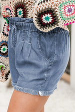 Dusk Blue Raw Hem Lace-up High Waist Plus Size Denim Shorts - MarkoFit