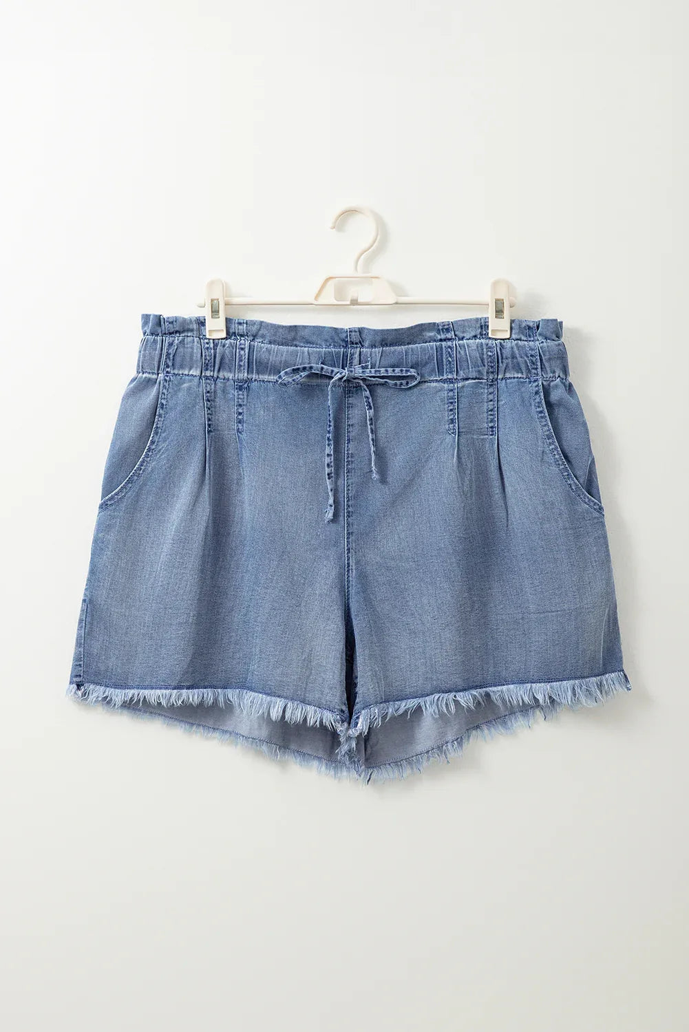 Dusk Blue Raw Hem Lace-up High Waist Plus Size Denim Shorts - MarkoFit