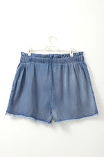 Dusk Blue Raw Hem Lace-up High Waist Plus Size Denim Shorts - MarkoFit