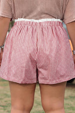 Pink Contrast Trim Plaid Print Plus Size Shorts - MarkoFit