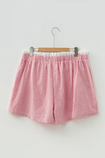 Pink Contrast Trim Plaid Print Plus Size Shorts - MarkoFit