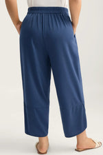 Sail Blue Plus Size Elastic Waist Asymmetrical Hem Loose Capris Pants - MarkoFit