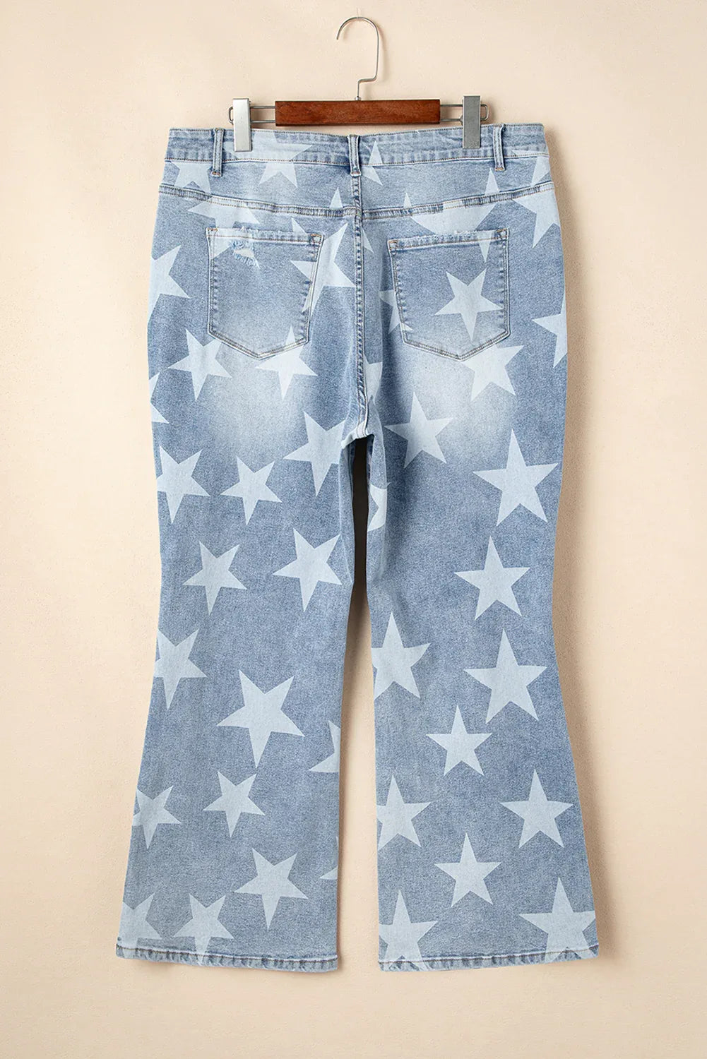 Sky Blue Star Printed Multi Buttons Slit Knee Destroyed Plus Size Jeans - MarkoFit