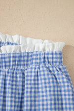 Sky Blue Contrast Trim Plaid Print Plus Size Shorts - MarkoFit