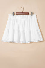 White Plus Size Frilled Elastic Waist Lace Trim Boho Ruffled Shorts - MarkoFit