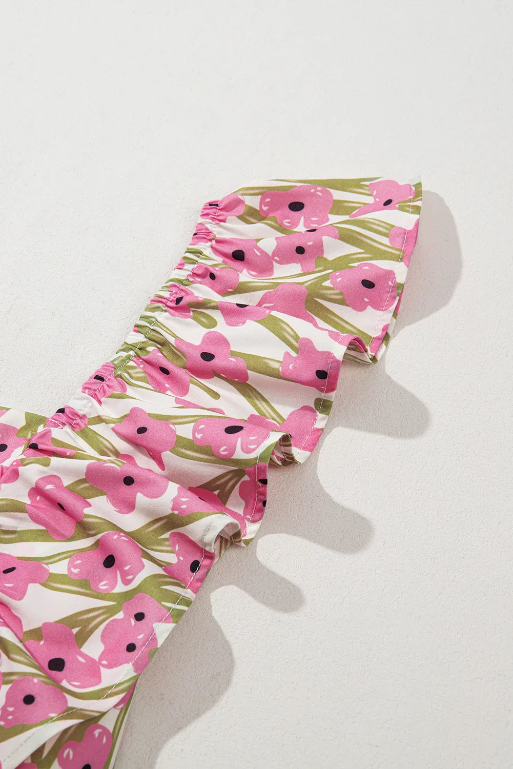 Pink Plus Size Ruffle Trim Square Neck High Waist Floral Maxi Dress - MarkoFit