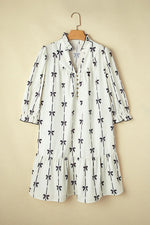 Apricot Bow Printed Puff Sleeve Ruffled Plus Size Mini Dress - MarkoFit