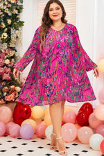 Rose Plus Size Abstract Floral Print Pleated Loose Dress - MarkoFit